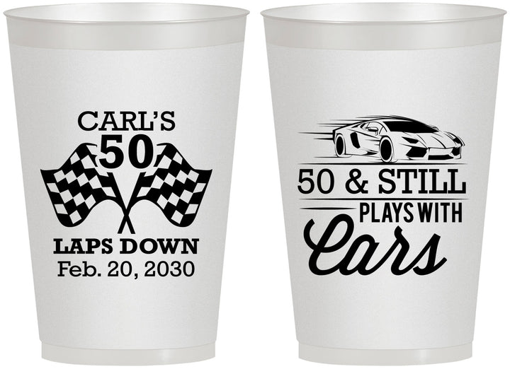 Personalized Birthday 12 oz Frosted Cups - 50th Race Car | 20187