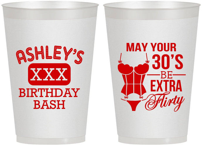 Personalized Birthday 12 oz Frosted Cups - 30th Flirty At Thirty | 20192