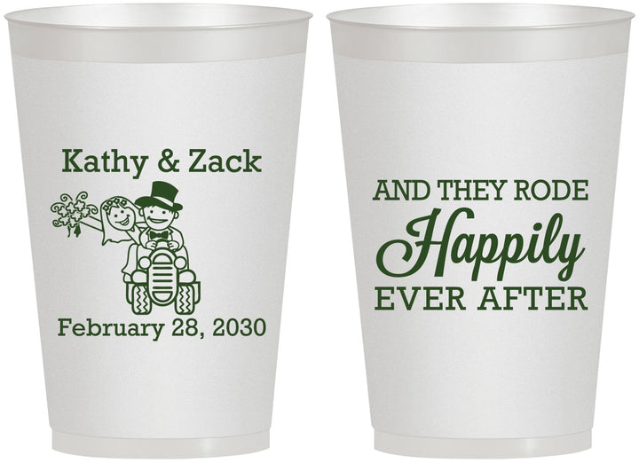 Personalized Wedding 12 oz Frosted Cups - Happily Ever After Tractor | 202