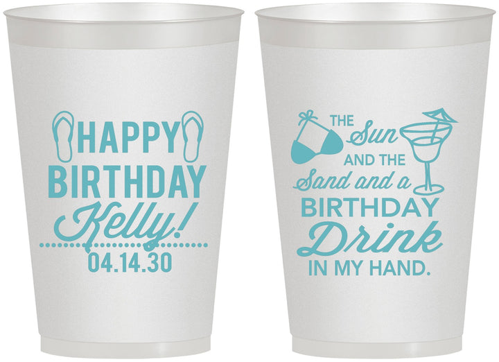Personalized Birthday 12 oz Frosted Cups - Sun Sand Drink Hand | 20202
