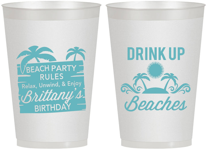 Personalized Birthday 12 oz Frosted Cups - Drink Up Beaches | 20206