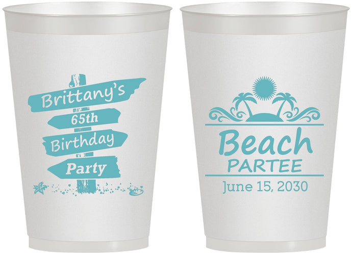 Personalized Birthday 12 oz Frosted Cups - 65th Beach | 20210