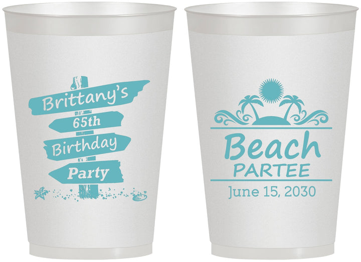 Personalized Birthday 12 oz Frosted Cups - 65th Beach | 20210