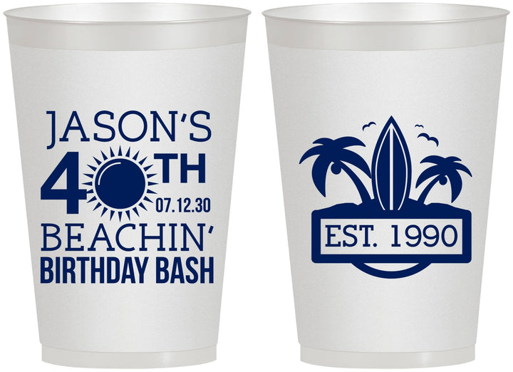 Personalized Birthday 12 oz Frosted Cups - 40th Beach | 20212