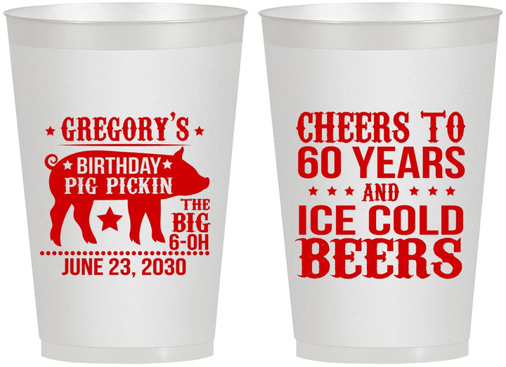 Personalized Birthday 12 oz Frosted Cups - 60th Barbeque Bbq | 20217