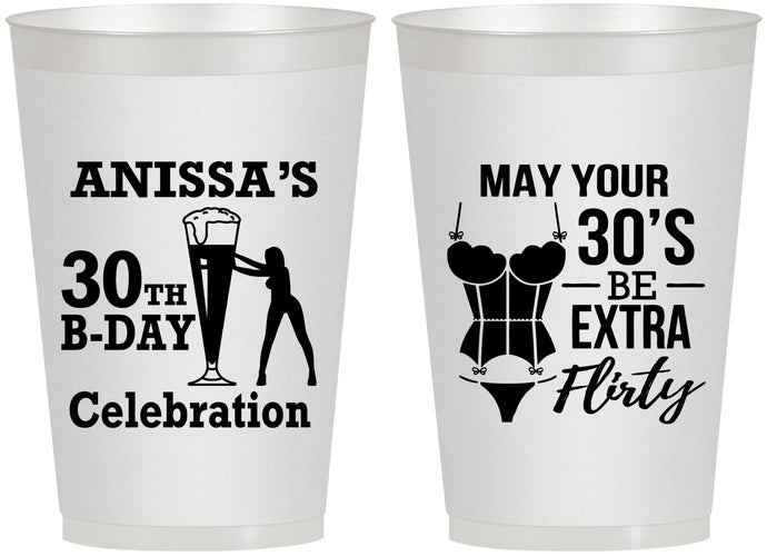 Personalized Birthday 12 oz Frosted Cups - 30th Flirty At Thirty | 20236
