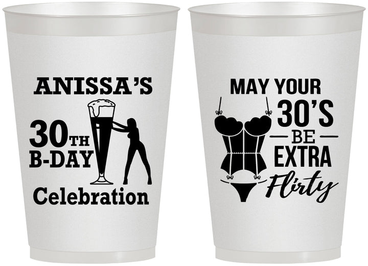 Personalized Birthday 12 oz Frosted Cups - 30th Flirty At Thirty | 20236