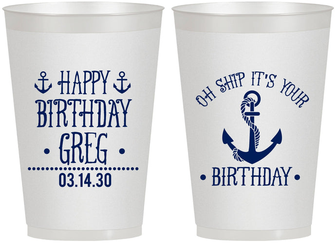 Personalized Birthday 12 oz Frosted Cups - Oh Ship Nautical | 20238