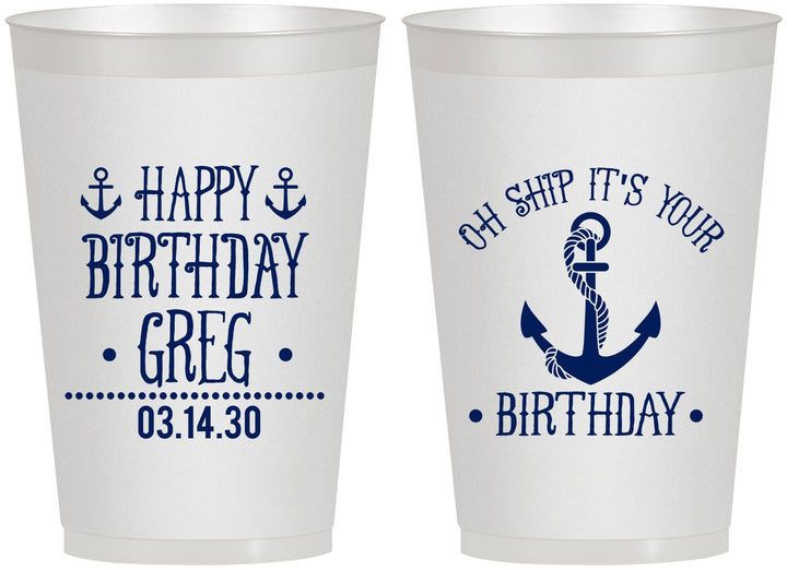 Personalized Birthday 12 oz Frosted Cups - Oh Ship Nautical | 20238