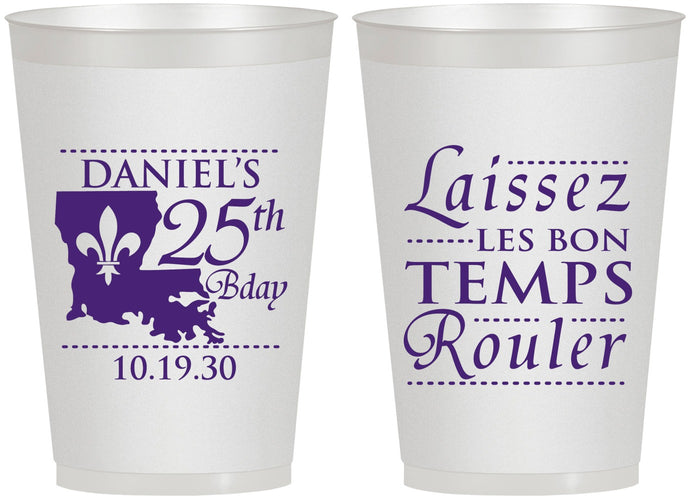 Personalized Birthday 12 oz Frosted Cups - 25th Mardi Gras | 20245