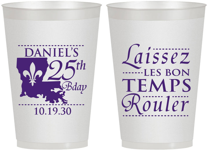 Personalized Birthday 12 oz Frosted Cups - 25th Mardi Gras | 20245