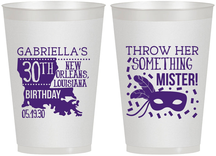 Personalized Birthday 12 oz Frosted Cups - 30th Mardi Gras | 20246