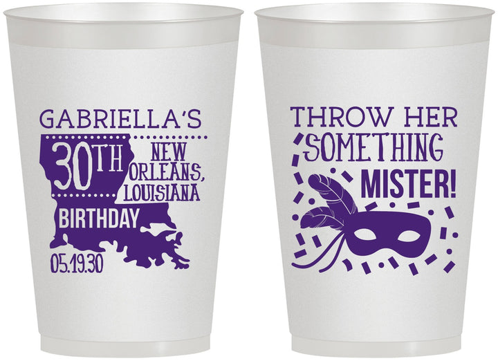 Personalized Birthday 12 oz Frosted Cups - 30th Mardi Gras | 20246
