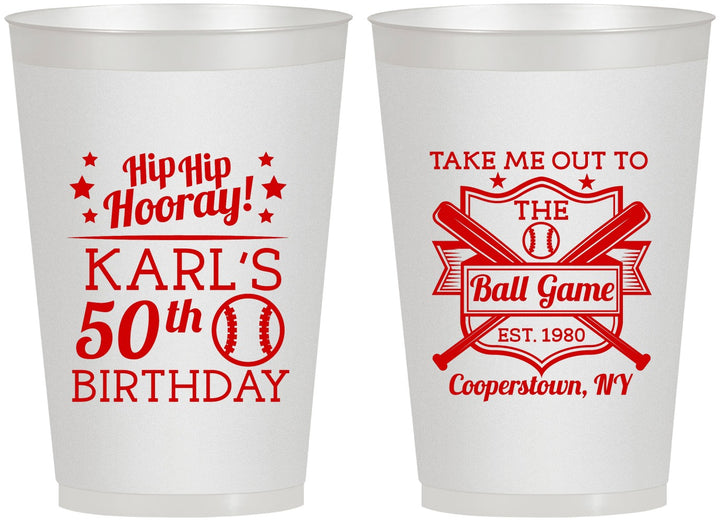 Personalized Birthday 12 oz Frosted Cups - 50th Baseball | 20252