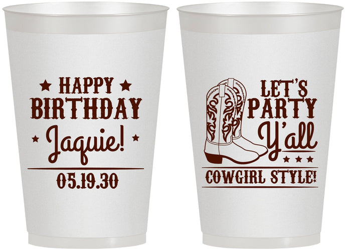 Personalized Birthday 12 oz Frosted Cups - Cowgirl | 20260