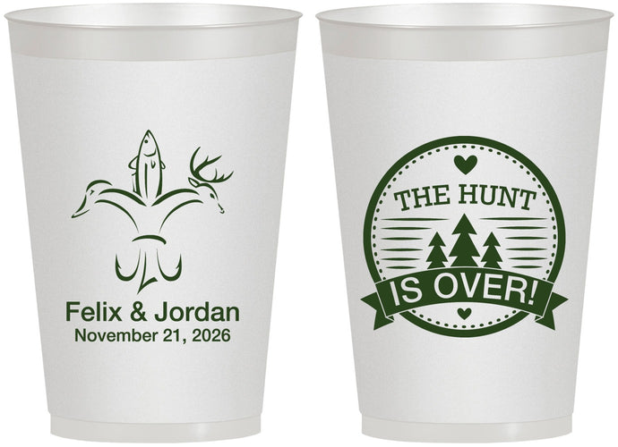 Personalized Wedding 12 oz Frosted Cups - The Hunt Is Over | 203