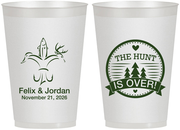 Personalized Wedding 12 oz Frosted Cups - The Hunt Is Over | 203