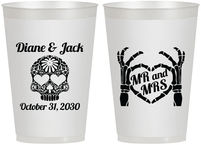 Personalized Wedding 12 oz Frosted Cups - Mr And Mrs Sugar Skull | 205