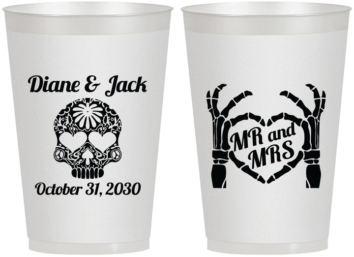 Personalized Wedding 12 oz Frosted Cups - Mr And Mrs Sugar Skull | 205