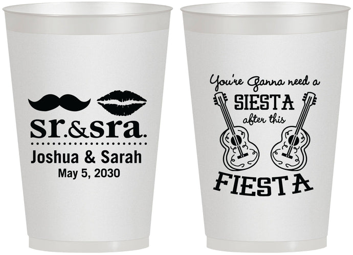 Personalized Wedding 12 oz Frosted Cups - Siesta Fiesta Sr Sra | 208
