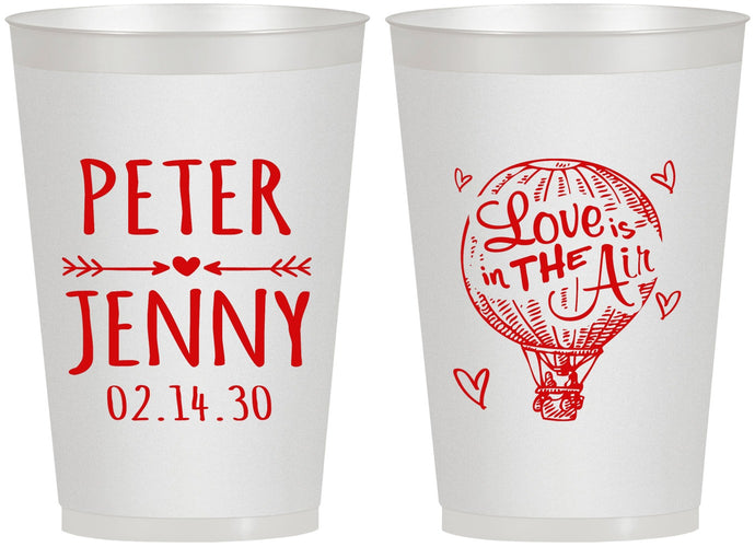 Personalized Wedding 12 oz Frosted Cups - Love In Air Hot Air Balloon | 210