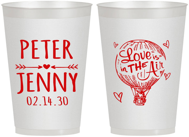 Personalized Wedding 12 oz Frosted Cups - Love In Air Hot Air Balloon | 210