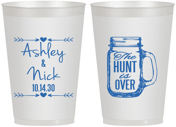 Personalized Wedding 12 oz Frosted Cups - The Hunt Is Over Mason Jar | 211