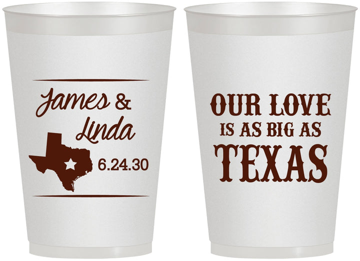 Personalized Wedding 12 oz Frosted Cups - Our Love Is As Big As Texas | 215