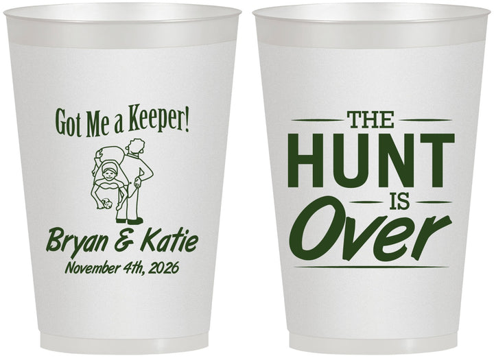 Personalized Wedding 12 oz Frosted Cups - The Hunt Is Over | 216