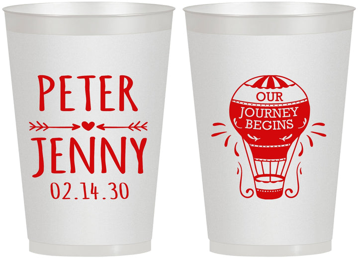 Personalized Wedding 12 oz Frosted Cups - Hot Air Balloon | 219