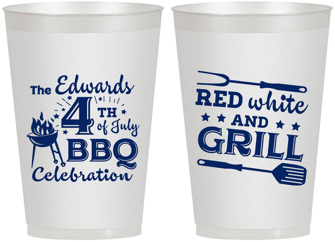 Personalized 4th Of July 12 oz Frosted Cups - Red White Grill | 220005