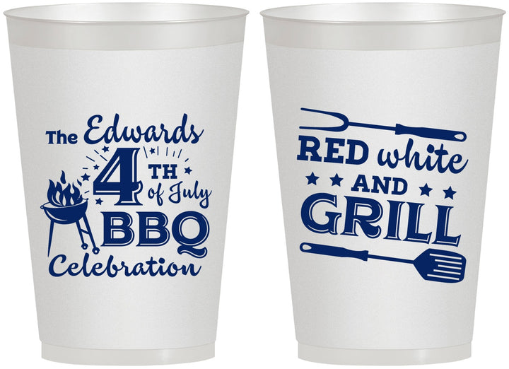 Personalized 4th Of July 12 oz Frosted Cups - Red White Grill | 220005
