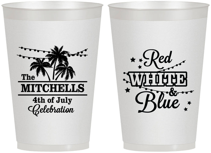 Personalized 4th Of July 12 oz Frosted Cups - Beach Stars Stripes | 220020
