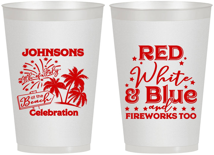 Personalized 4th Of July 12 oz Frosted Cups - Beach Fireworks | 220022