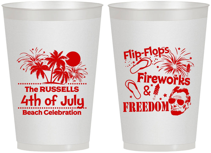 Personalized 4th Of July 12 oz Frosted Cups - Fireworks Beach | 220026