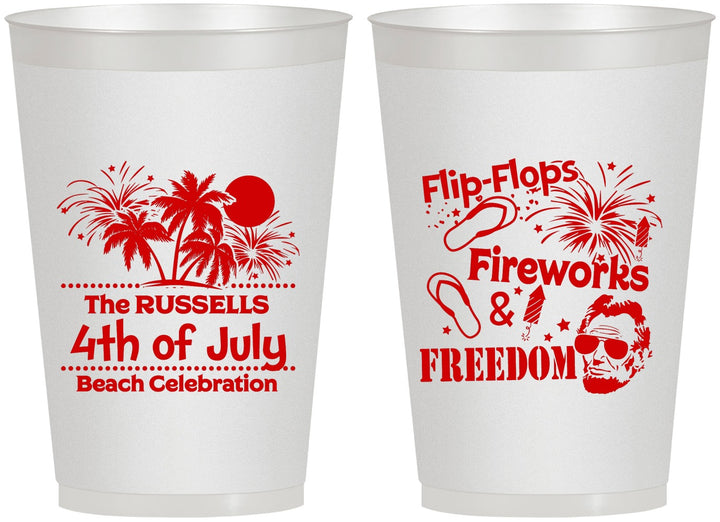 Personalized 4th Of July 12 oz Frosted Cups - Fireworks Beach | 220026