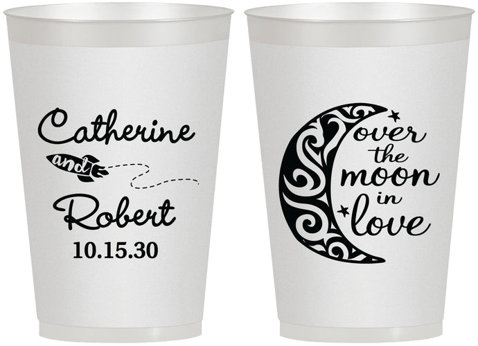 Personalized Wedding 12 oz Frosted Cups - Over The Moon In Love | 224