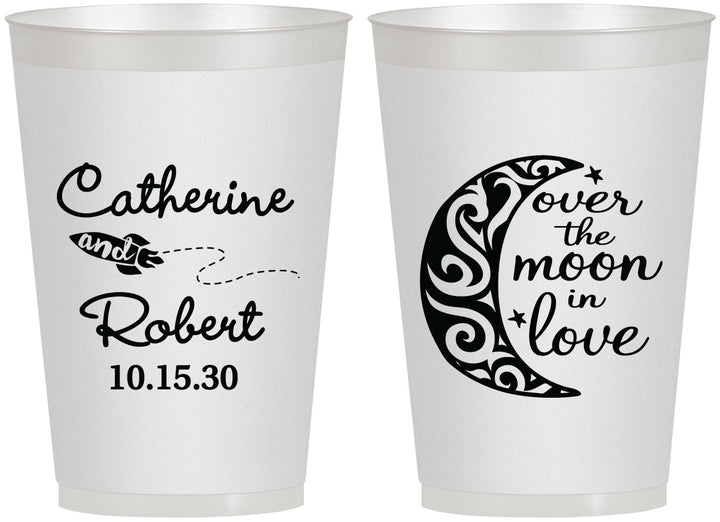 Personalized Wedding 12 oz Frosted Cups - Over The Moon In Love | 224