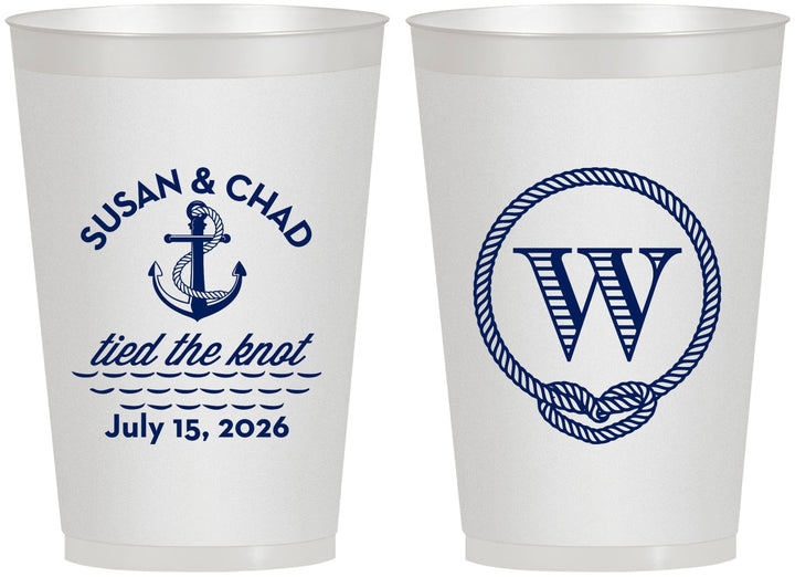 Personalized Wedding 12 oz Frosted Cups - Monogram Nautical | 226
