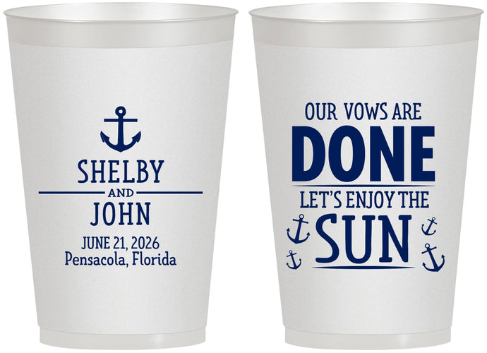 Personalized Wedding 12 oz Frosted Cups - Vows Are Done Nautical | 228