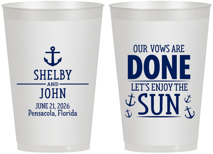 Personalized Wedding 12 oz Frosted Cups - Vows Are Done Nautical | 228