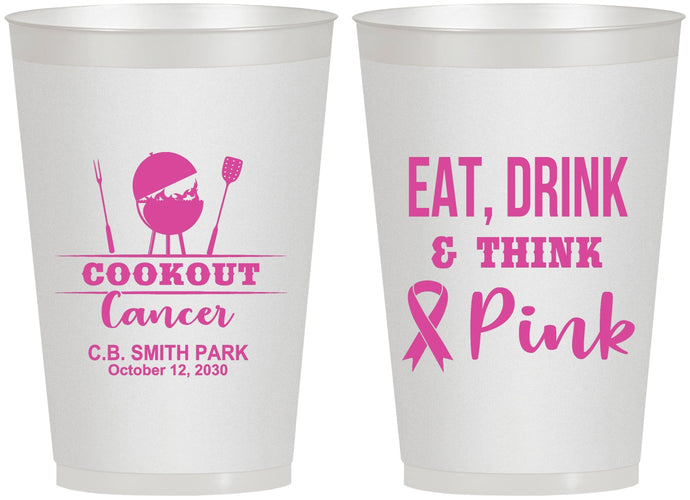 Personalized Awareness 12 oz Frosted Cups - Eat Drink Think Pink | 230009
