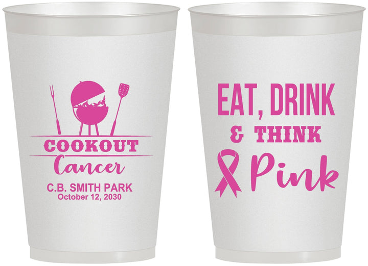 Personalized Awareness 12 oz Frosted Cups - Eat Drink Think Pink | 230009