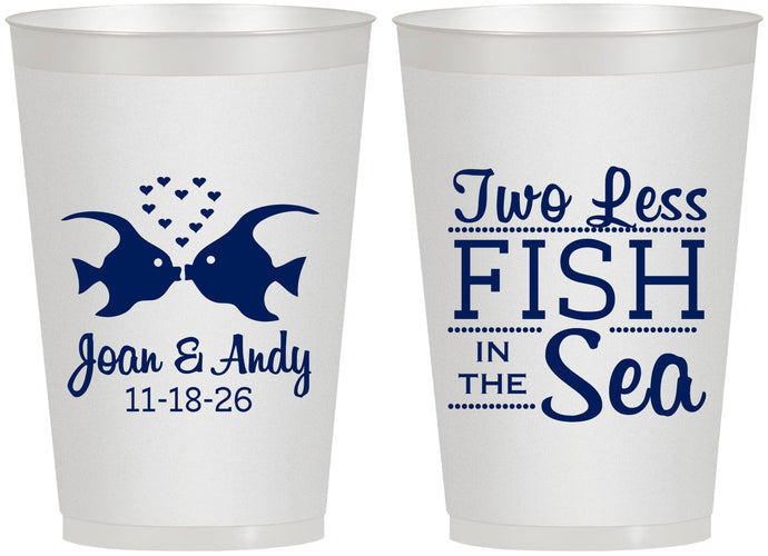Personalized Wedding 12 oz Frosted Cups - Two Less Fish In The Sea | 231