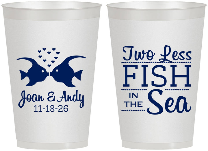 Personalized Wedding 12 oz Frosted Cups - Two Less Fish In The Sea | 231