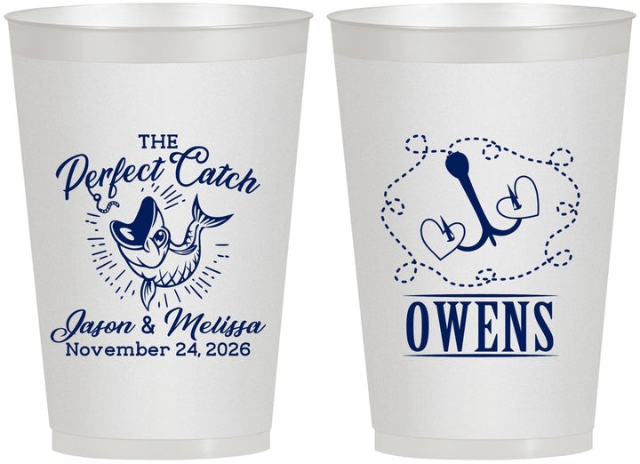 Personalized Wedding 12 oz Frosted Cups - The Perfect Catch | 232