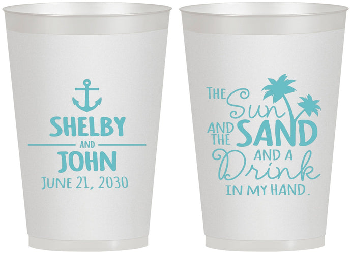 Personalized Wedding 12 oz Frosted Cups - Sun Sand Drink In My Hand | 233