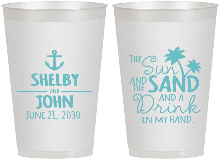 Personalized Wedding 12 oz Frosted Cups - Sun Sand Drink In My Hand | 233