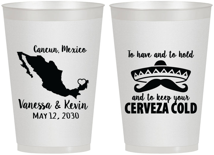Personalized Wedding 12 oz Frosted Cups - Cerveza Mexico | 241