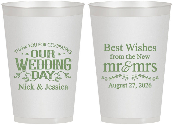 Personalized Wedding 12 oz Frosted Cups - Best Wishes Mr And Mrs | 242